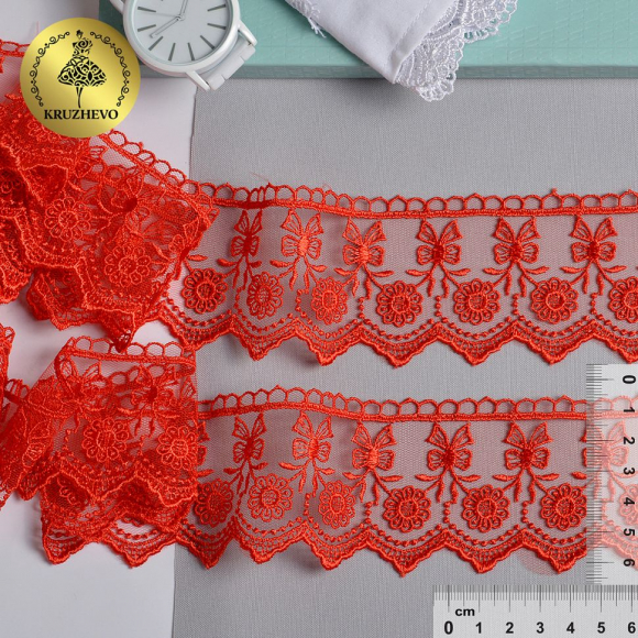 Кружево на сетке KRUZHEVO арт.TR.8B0108 шир.55мм цв.07 красный уп.9м