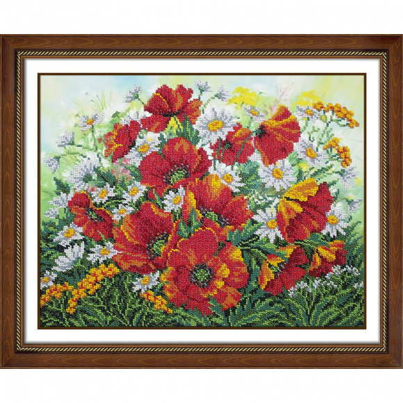 Набор для вышивания бисером ПАУТИНКА арт.Б-1313 Полевые маки 36х28 см