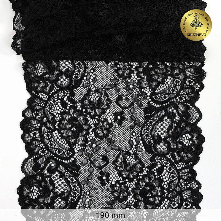 Кружево-стрейч KRUZHEVO арт.TBY.6378 шир.190мм цв.02 черный уп.10м