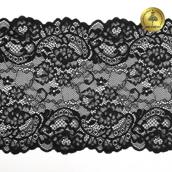 Кружево-стрейч KRUZHEVO арт.TBY.6378 шир.190мм цв.02 черный уп.10м