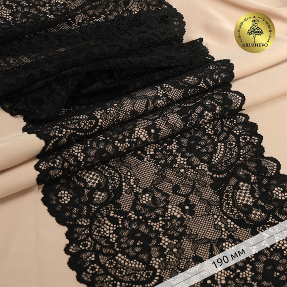 Кружево-стрейч KRUZHEVO арт.TBY.6378 шир.190мм цв.02 черный уп.10м