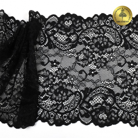 Кружево-стрейч KRUZHEVO арт.TBY.6378 шир.190мм цв.02 черный уп.10м