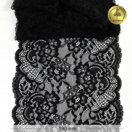 Кружево-стрейч KRUZHEVO арт.TBY.6392 шир.190мм цв.02 черный уп.10м