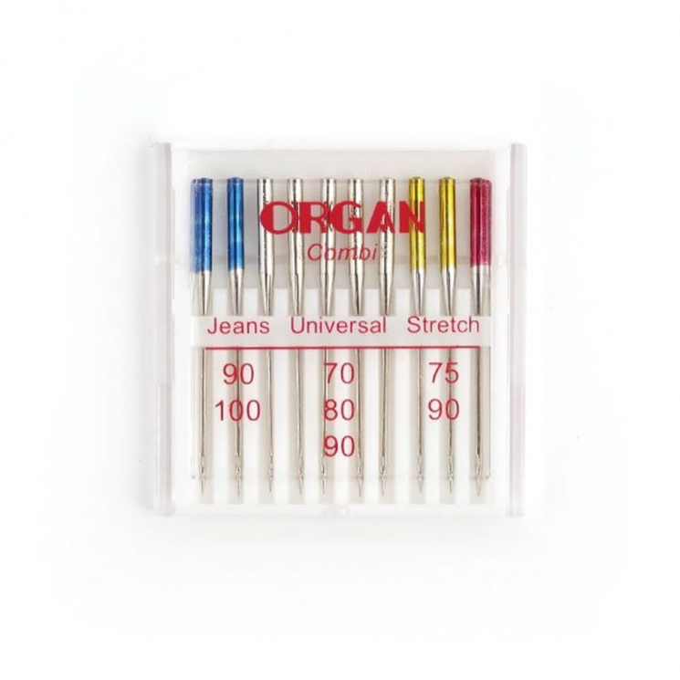 Иглы для бытовых швейных машин ORGAN универсальные COMBI (Джинсовые/Универсальные/Стрейч) уп.10 игл