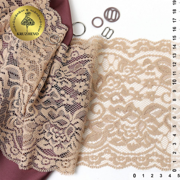 Кружево-стрейч KRUZHEVO арт.TBY.6718 шир.150мм цв.10 бежевый уп.25м