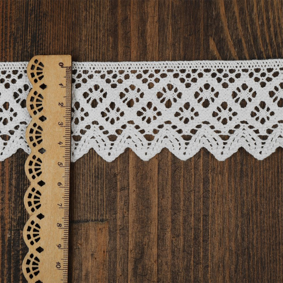Кружево хлопковое KRUZHEVO 50мм арт.TR.1003 цв.01 белый, уп.10м