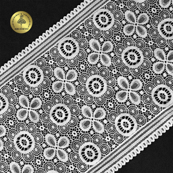 Кружево-стрейч KRUZHEVO арт.TBY.OG25 шир.180мм цв.белый уп.10м