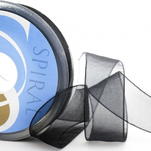 Лента органза SAFISA, 7 мм, 25 м, цвет 01, черный