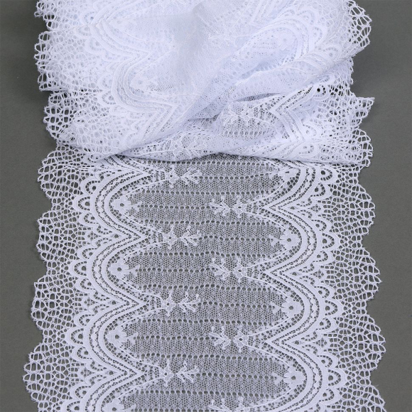 Кружево-стрейч KRUZHEVO арт.TBY.8037 шир.230мм цв.01 белый уп.10м