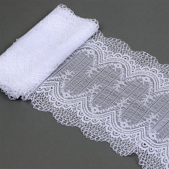 Кружево-стрейч KRUZHEVO арт.TBY.8037 шир.230мм цв.01 белый уп.10м