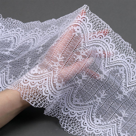 Кружево-стрейч KRUZHEVO арт.TBY.8037 шир.230мм цв.01 белый уп.10м