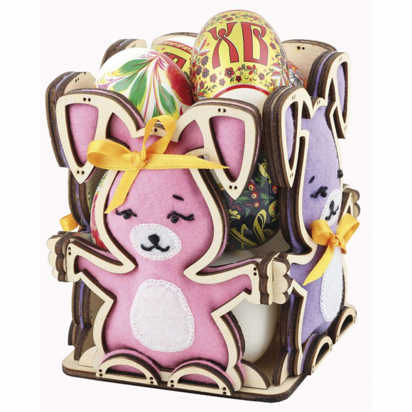 Набор-конструктор с вышивкой ЧАРИВНА МИТЬ арт.F-108 Пасхальные зайчики 11х11х12,5 см фанера