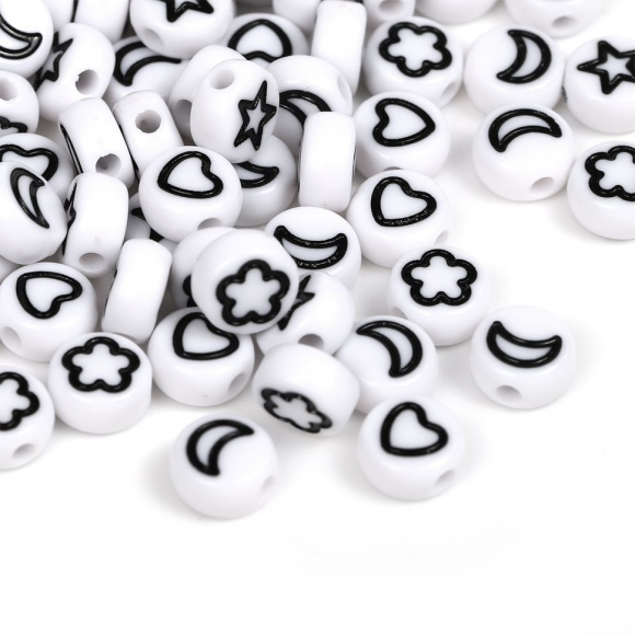Бусины фигурки черно-белые арт. M4H-B008.1 уп.50г (360 ± 10 шт)
