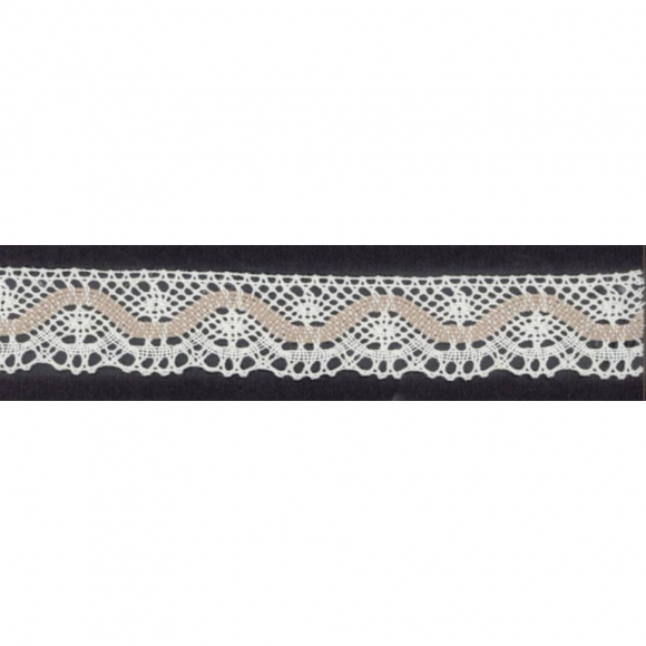 Мерсеризованное хлопковое кружево, 25 мм, цвет молочно-белый с бежевым