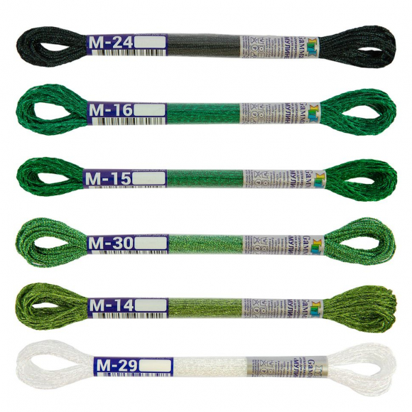 Нитки для вышивания Gamma набор мулине Металлик 100% полиэстер 6 x 8 м цв.05 Изумрудный дождь