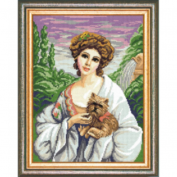 Рисунок на канве (страмин) с нанесенным рисунком ЧАРIВНИЦЯ арт. J28 Дама с собачкой 30х40 см