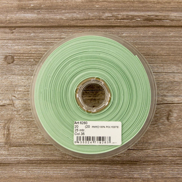 Косая бейка атласная 20 мм, 25 м, цвет 35, светло-зеленый