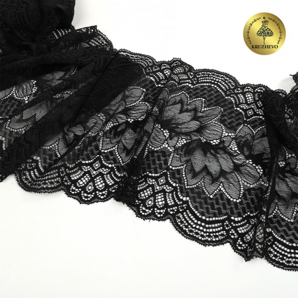 Кружево-стрейч KRUZHEVO арт.TBY.6391 шир.190мм цв.02 черный уп.3м