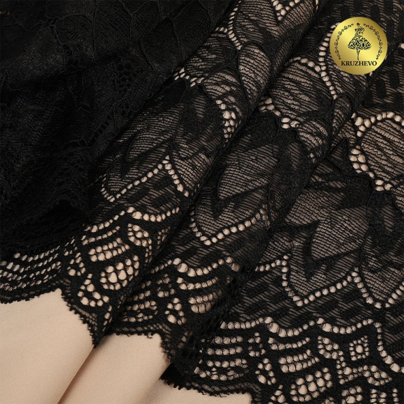 Кружево-стрейч KRUZHEVO арт.TBY.6391 шир.190мм цв.02 черный уп.3м