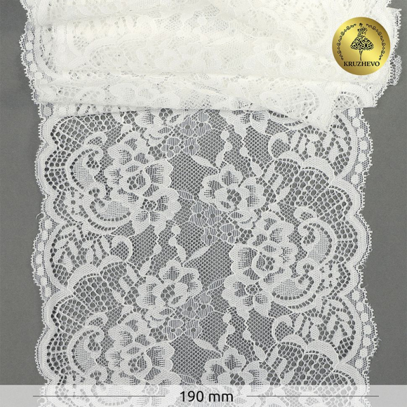 Кружево-стрейч KRUZHEVO арт.TBY.6392 шир.190мм цв.004 белый уп.10м
