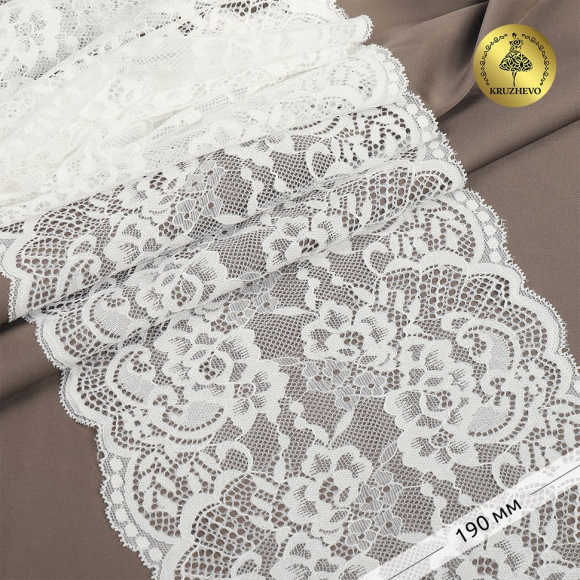 Кружево-стрейч KRUZHEVO арт.TBY.6392 шир.190мм цв.004 белый уп.10м