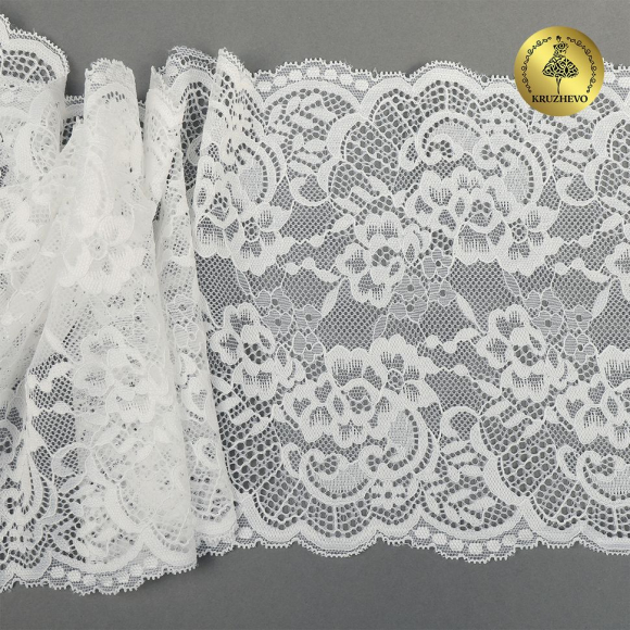 Кружево-стрейч KRUZHEVO арт.TBY.6392 шир.190мм цв.004 белый уп.10м