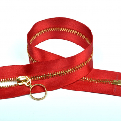 Молния MaxZipper мет. №5 золото атласная тесьма, 50 см цв.F148 красный уп.10шт