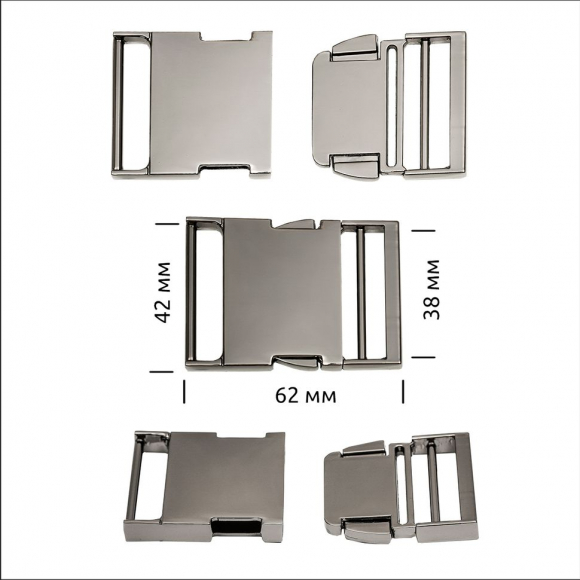 Пряжка-фастекс металл 38мм TBY-7783 62x42мм цв. черный никель уп.6шт