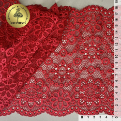 Кружево-стрейч KRUZHEVO арт.TBY.00755 шир.185мм цв.100 красный уп.25м