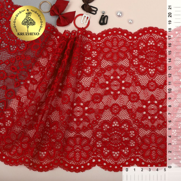Кружево-стрейч KRUZHEVO арт.TBY.00755 шир.185мм цв.100 красный уп.25м Кружево-стрейч KRUZHEVO арт.TBY.00755 шир.185мм цв.100 красный уп.25м