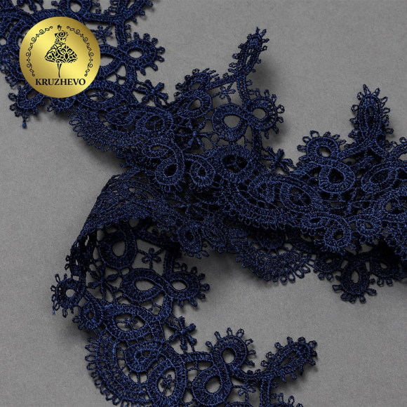 Кружево гипюр KRUZHEVO арт.TR.16GB2006 шир.65мм цв.3 т.синий уп.9м