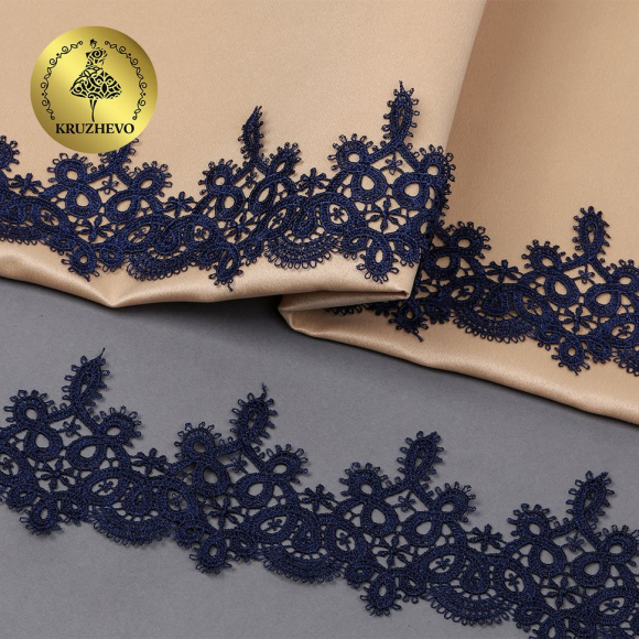 Кружево гипюр KRUZHEVO арт.TR.16GB2006 шир.65мм цв.3 т.синий уп.9м