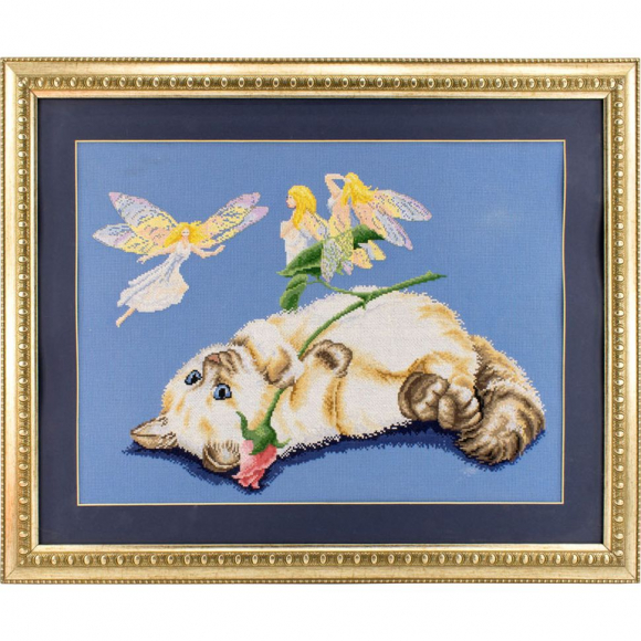 Вышитая картина "Кот с феями"