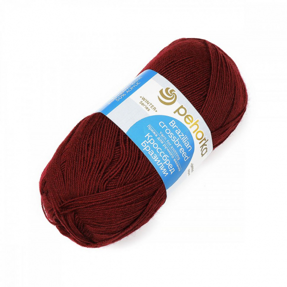 Пряжа для вязания ПЕХ Кроссбред Бразилии (50% шерсть, 50% акрил) 5х100г/490м цв.323 т.бордо