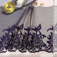 Кружево вышивка на сетке KRUZHEVO арт.TBY.T01 шир.220мм цв.темно-синий, левая уп.14м