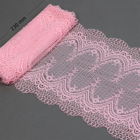 Кружево-стрейч KRUZHEVO арт.TBY.8037 шир.230мм цв.F133 розовый уп.10м