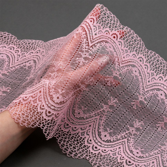 Кружево-стрейч KRUZHEVO арт.TBY.8037 шир.230мм цв.F133 розовый уп.10м