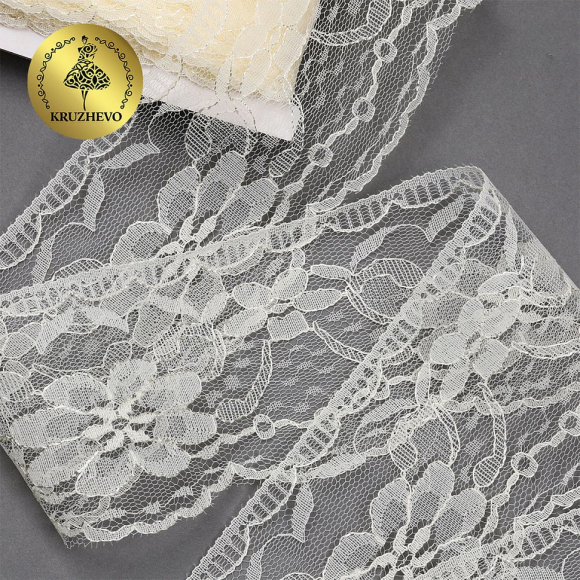Кружево-трикотаж KRUZHEVO арт.TBY 1668 шир.70мм цв.02 молочный, уп.27,4м