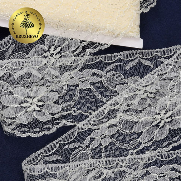 Кружево-трикотаж KRUZHEVO арт.TBY 1668 шир.70мм цв.02 молочный, уп.27,4м