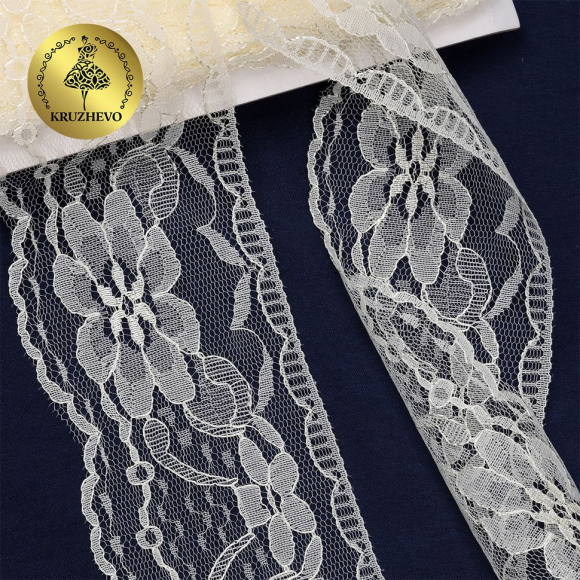 Кружево-трикотаж KRUZHEVO арт.TBY 1668 шир.70мм цв.02 молочный, уп.27,4м