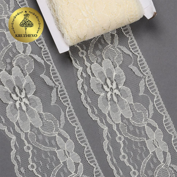 Кружево-трикотаж KRUZHEVO арт.TBY 1668 шир.70мм цв.02 молочный, уп.27,4м