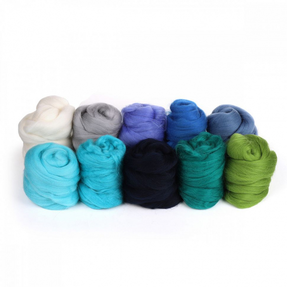 Комплект шерсти для валяния КАМТЕКС 10 оттенков синего (шерсть п/т 100%) 1х50г/2,1м