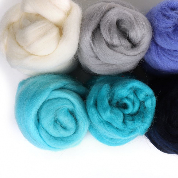 Комплект шерсти для валяния КАМТЕКС 10 оттенков синего (шерсть п/т 100%) 1х50г/2,1м