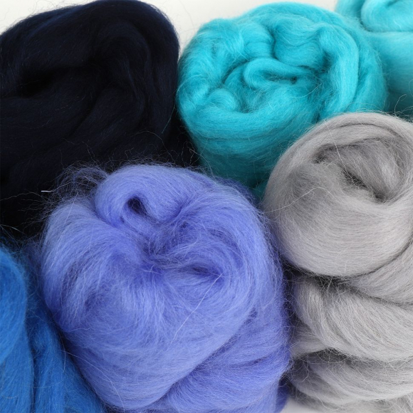 Комплект шерсти для валяния КАМТЕКС 10 оттенков синего (шерсть п/т 100%) 1х50г/2,1м