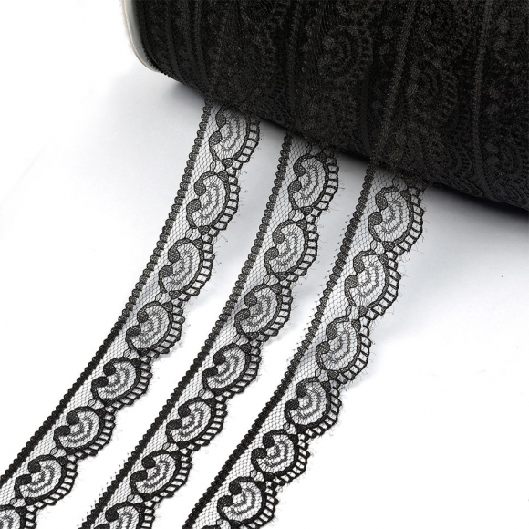Кружево-трикотаж арт.TBY 5002 шир.25мм цв.черный уп.45,7м