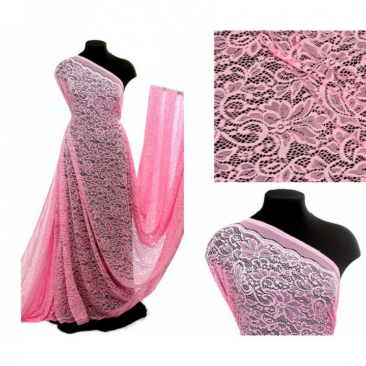 Кружевная ткань (гипюр) в нарезке с кордом арт.TBY.3036 шир.150см 130 г/м? цв.135 розовый уп.5м