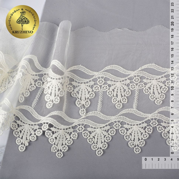 Кружево на сетке KRUZHEVO хлопковое 3D арт.TBY.D48 шир.200мм цв.02 молочный, уп.9м