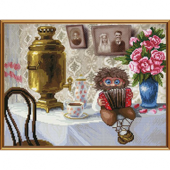 Набор для вышивания мулине НОВА СЛОБОДА арт.СВ3042 Домовой с гармошкой 33х25 см