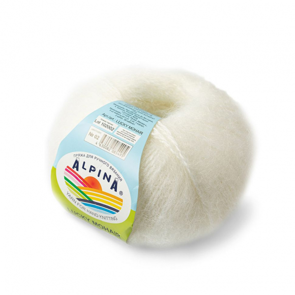 Пряжа ALPINA LUCKY MOHAIR (60% кид мохер, 40% акрил) 10х50г/150м цв.02 белый