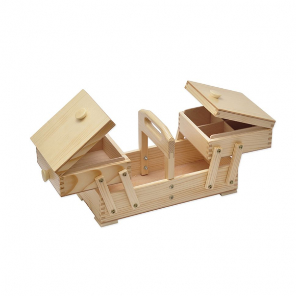 175361_Шкатулка для рукоделия, сосна, 2 этажа, светлый